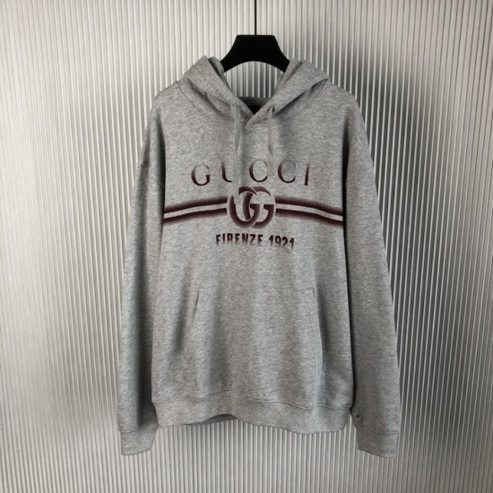 Gucci Printed cotton jersey hooded sweatshirt Grey