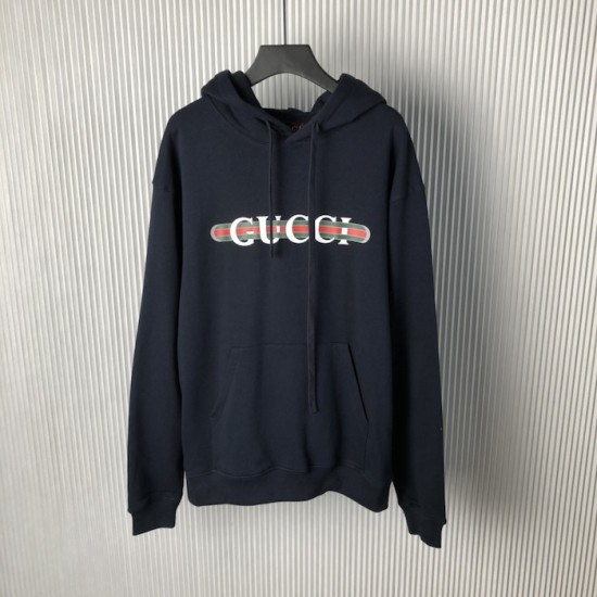 Gucci Printed cotton jersey hooded sweatshirt Navy