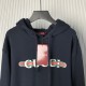 Gucci Printed cotton jersey hooded sweatshirt Navy