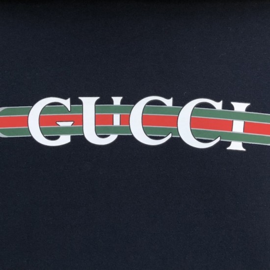 Gucci Printed cotton jersey hooded sweatshirt Navy