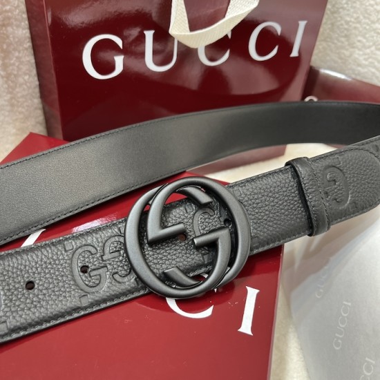 Gucci Wide belt with Interlocking G buckle Black