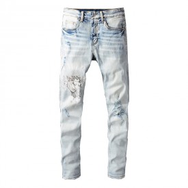 Amiri Cherub Distressed Printed Jeans Blue