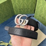 Gucci GG Marmont embossed leather belt Black