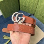 Gucci GG Marmont embossed leather belt Brown