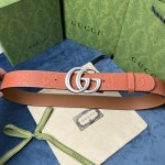 Gucci GG Marmont embossed leather belt Brown