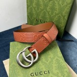 Gucci GG Marmont embossed leather belt Brown