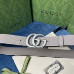 Gucci GG Marmont embossed leather belt Grey