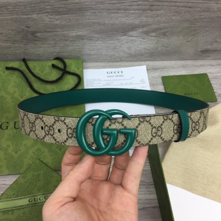 Gucci Women GG Marmont thin belt ‎414516 Green