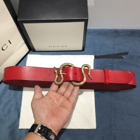 Gucci Leather belt with snake buckle Red ‎458935