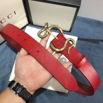 Gucci Leather belt with snake buckle Red ‎458935