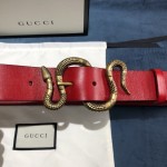 Gucci Leather belt with snake buckle Red ‎458935