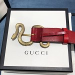 Gucci Leather belt with snake buckle Red ‎458935