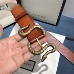 Gucci Leather belt with snake buckle Tan ‎458935