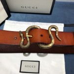 Gucci Leather belt with snake buckle Tan ‎458935