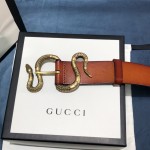 Gucci Leather belt with snake buckle Tan ‎458935