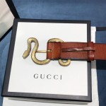 Gucci Leather belt with snake buckle Tan ‎458935