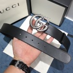 Gucci Leather belt with Double G buckle 400593 Black