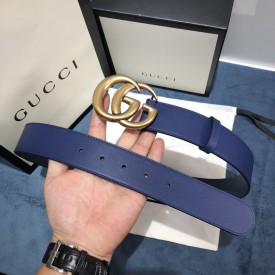 Gucci Leather belt with Double G buckle 400593 Blue