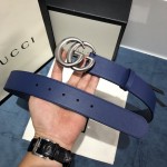 Gucci Leather belt with Double G buckle 400593 Blue