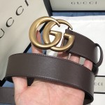 Gucci Leather belt with Double G buckle 400593 Chocolate