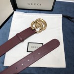 Gucci Leather belt with Double G buckle 400593 Burgundy