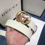 Gucci Leather belt with Double G buckle 400593 White