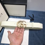 Gucci Leather belt with Double G buckle 400593 White