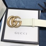 Gucci Leather belt with Double G buckle 400593 White