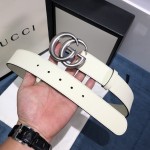 Gucci Leather belt with Double G buckle 400593 White