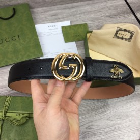 Replica Gucci GG Buckle Leather Belt with Bee