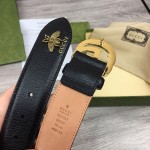 Gucci GG Buckle Leather Belt with Bee Black