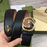 Gucci GG Buckle Leather Belt with Bee Black