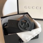 Gucci Leather belt with interlocking G Black 