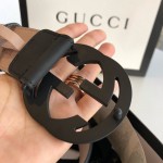 Gucci Leather belt with interlocking G Black 