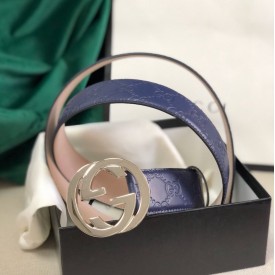 Gucci Signature Guccissima Leather Belt Blue