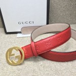 Gucci Signature Guccissima Leather Belt Red with Gold