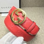 Gucci Signature Guccissima Leather Belt Red with Gold