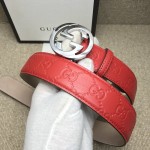 Gucci Signature Guccissima Leather Belt Red