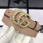 Gucci skinny belts for women with Double G buckle Pearl Pink