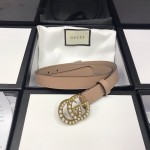 Gucci skinny belts for women with Double G buckle Pearl Pink