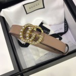 Gucci skinny belts for women with Double G buckle Pearl Pink