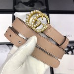 Gucci skinny belts for women with Double G buckle Pearl Pink