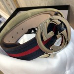 Gucci Stripe Leather Belt Blue Red