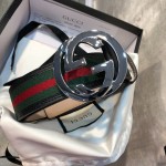 Gucci Stripe Leather Belt Green Red