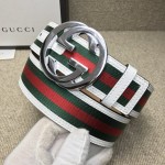 Gucci Stripe Leather Belt White