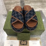 Gucci GG Multicolour platform sandal blue canvas