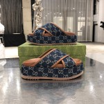 Gucci GG Multicolour platform sandal blue canvas