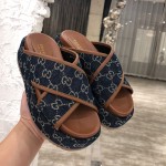 Gucci GG Multicolour platform sandal blue canvas