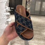 Gucci GG Multicolour platform sandal blue canvas