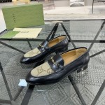 Gucci Jordaan Leather Loafer Black with GG jumbo